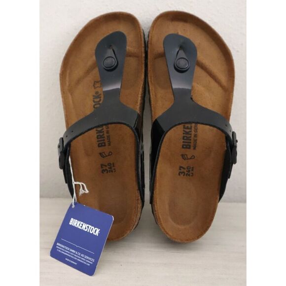 Birkenstock 0043661 Women Sz 6 Black Patent Leather Gizeh Birko-Flor Sandals - Picture 2 of 16